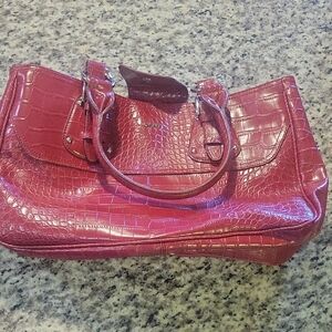 DKNY Crocodile-Embossed Satchel in Rich Burgundy